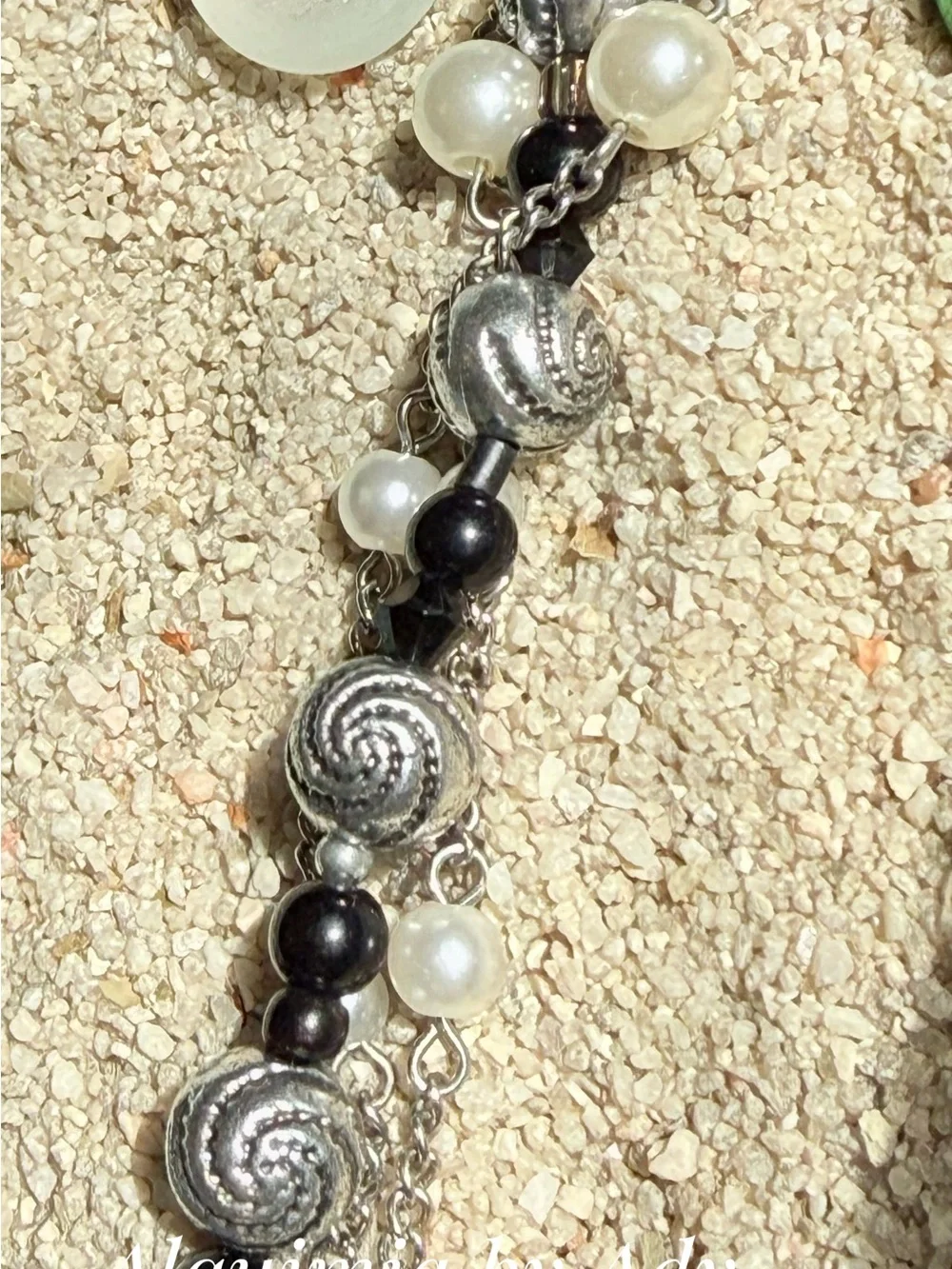 Silver, Black onyx & White Multi-Strand Necklace